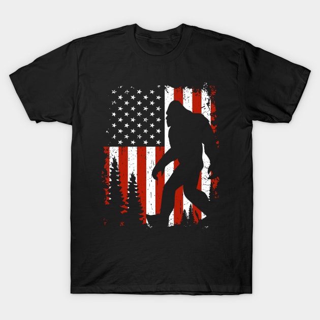 American Flag Bigfoot T-Shirt by JameMalbie